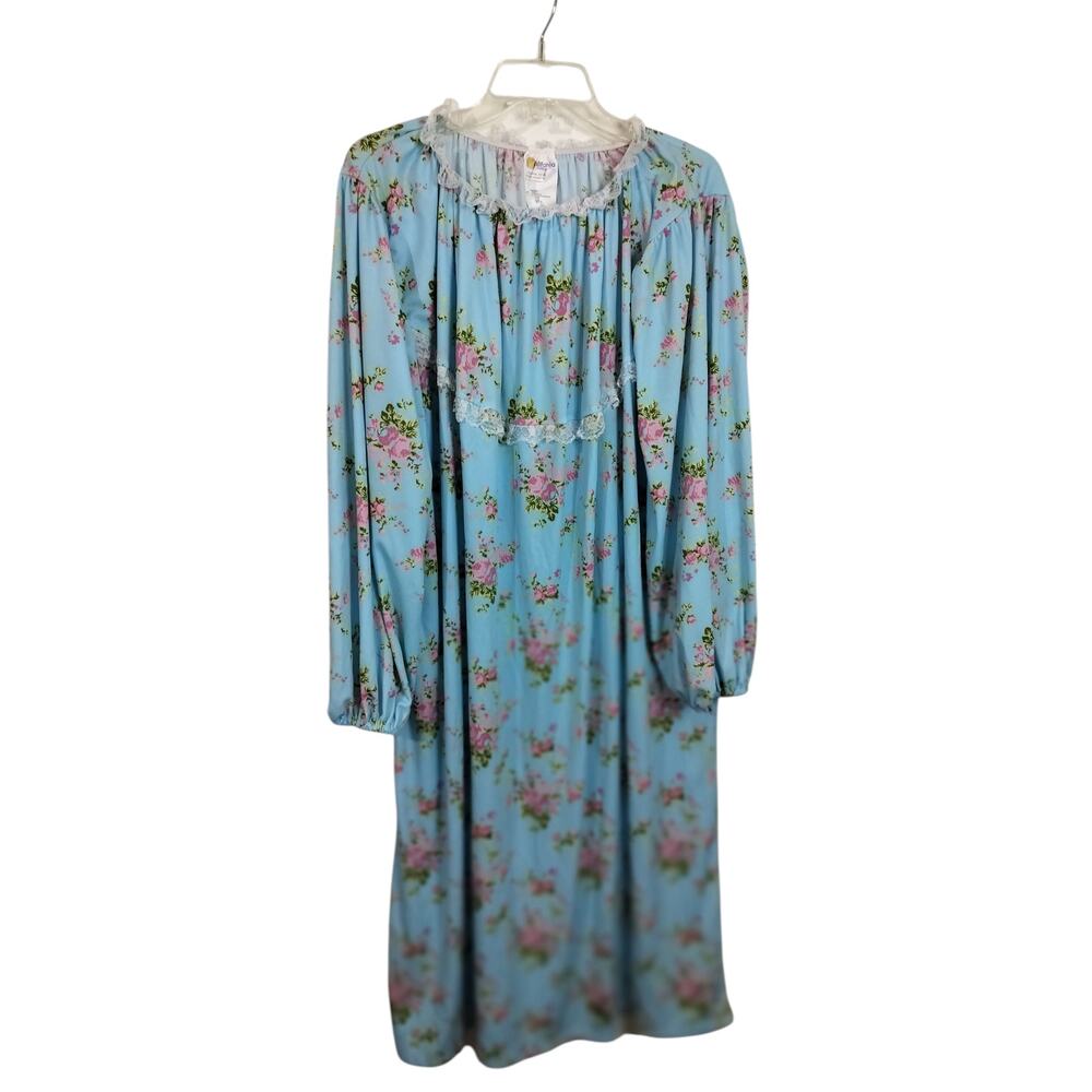 3855) Vtg California Costume Blue Floral Lace Grannycore  Night Gown One Size